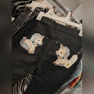 Bellbottoms! kawaii unicorn rhinestoned bling Ooak rage wear! So cute!